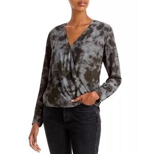 Rails Hillary Crossover Tie Dye Top Womens S Slate Gray Long Sleeve Loose Wrap